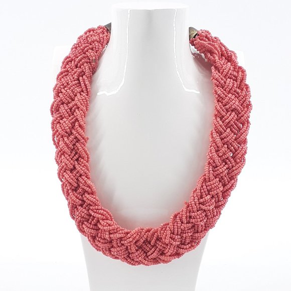 Unbranded Jewelry - Women's Beaded braided Necklace Coral Colored